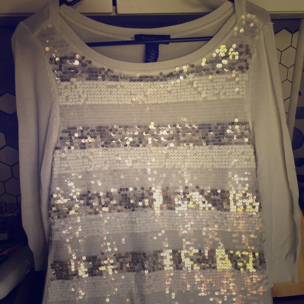 White House Black Market White/Silver Sweater